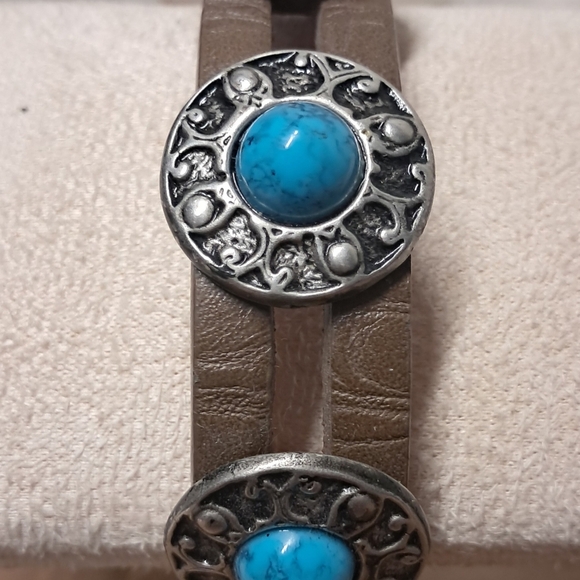 Leather & Turquoise Cuff Bracelet - Picture 5 of 6